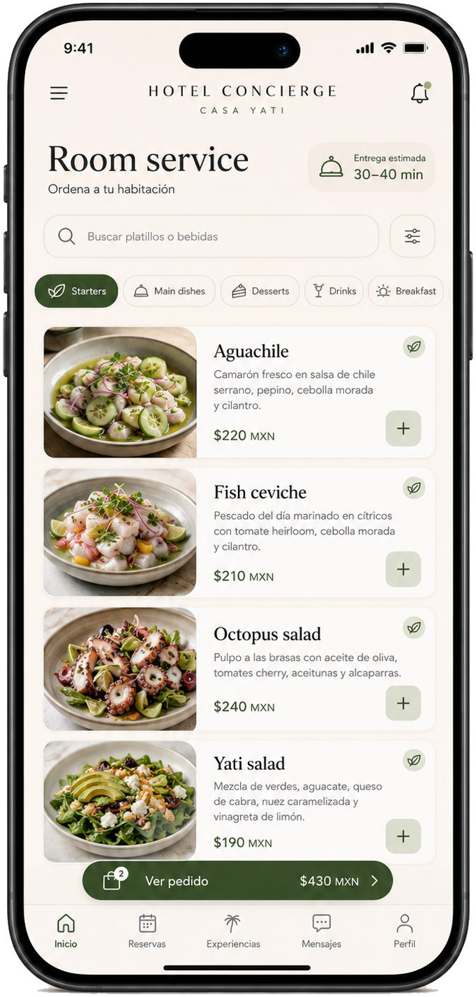 Room service en la app
